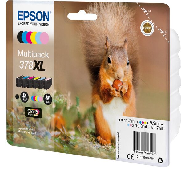 Epson inktcartridge 378 XL, 500 - 830 pagina&#039;s, OEM C13T37984010, 6 kleuren