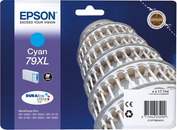 Epson inktcartridge 79XL, 2.000 pagina&#039;s, OEM C13T79024010, cyaan