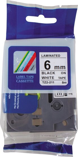 Compatible tape voor Brother P-touch, 6 mm, zwart op wit