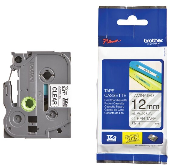 Brother TZe tape voor P-Touch 12 mm, zwart op transparant