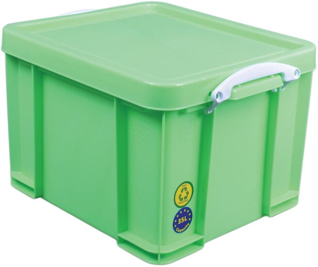 Really Useful Box opbergdoos 35 liter, neongroen met witte handvaten