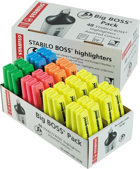 STABILO BOSS ORIGINAL markeerstift, pak van 48 stuks in geassorteerde kleuren