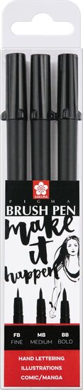 Sakura brushpen Pigma Brush, etui van 3 stuks, zwart