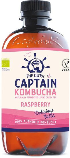 The Gutsy Captain Kombucha Raspberry, flesje van 400 ml, pak van 12 stuks