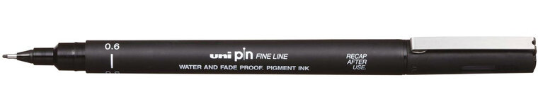 Uni Pin fineliner, ronde punt, 0,6 mm, zwart