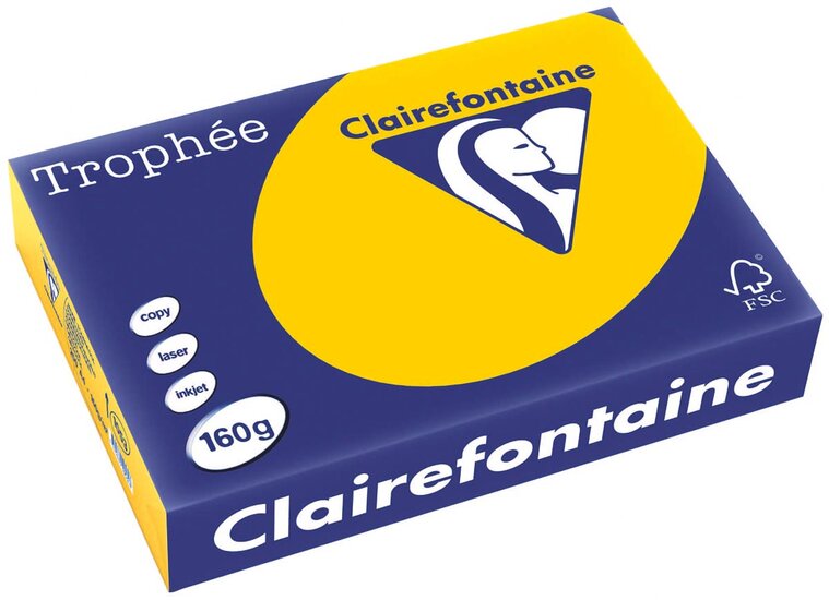 Clairefontaine Troph&eacute;e Intens, gekleurd papier, A4, 160 g, 250 vel, zonnebloemgeel