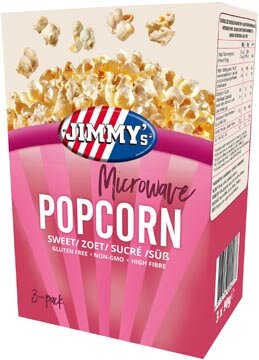 Jimmy&#039;s Popcorn Microwave, zoet, doos van 3 x 90 g