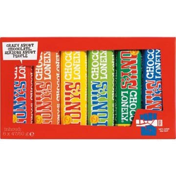 Tony&#039;s Chocolonely chocoladereep, 47/50g, 6 stuks, mix