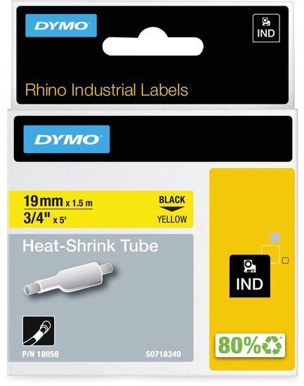 Dymo RHINO krimpkous 19 mm, zwart op geel