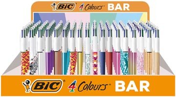 BIC Colours Bar 4-kleurenbalpen, medium, klassieke inktkleuren, display van 216 stuks, assorti