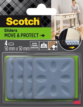 Scotch Move &amp; Protect glijders, grijs, Ft. 50 mm x 50 mm, blister van 4 stuks