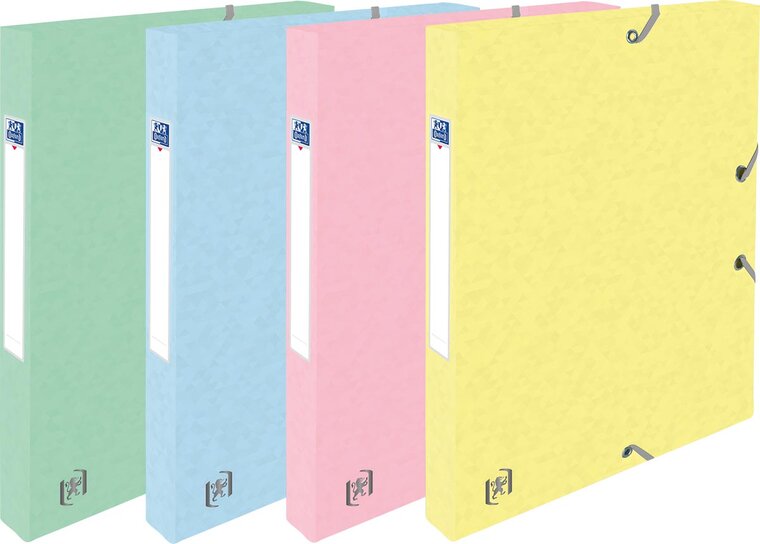 Oxford Top File+ elastobox, rug van 2,5 cm, geassorteerde pastelkleuren, pak van 4 stuks