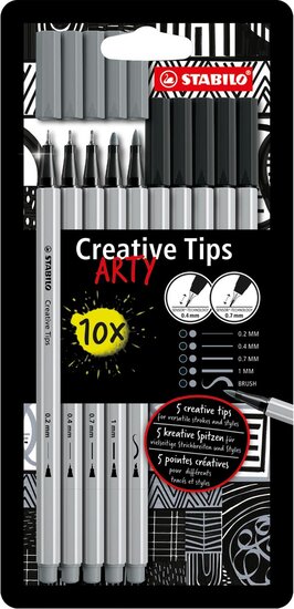 STABILO Creative Tips ARTY, geassorteerde punten, pak van 10 stuks, grijs/zwart