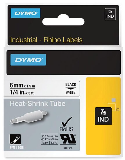 Dymo RHINO krimpkous 6 mm, zwart op wit