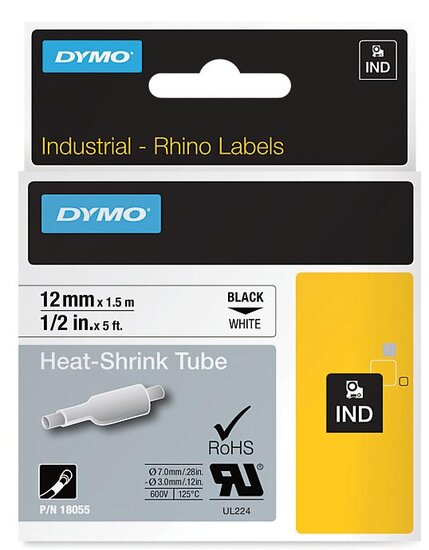 Dymo RHINO krimpkous 12 mm, zwart op wit