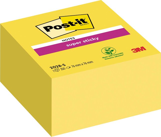 Post-it Super Sticky notes kubus, 350 vel, ft 76 x 76 mm, neongeel