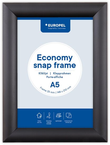 Europel Clicklijst Economy, lijst 25 mm, ft A5, zwart