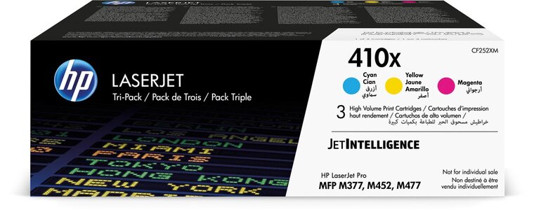 HP toner 410X, 5.000 pagina's, OEM CF252XM, cyaan, magenta en geel