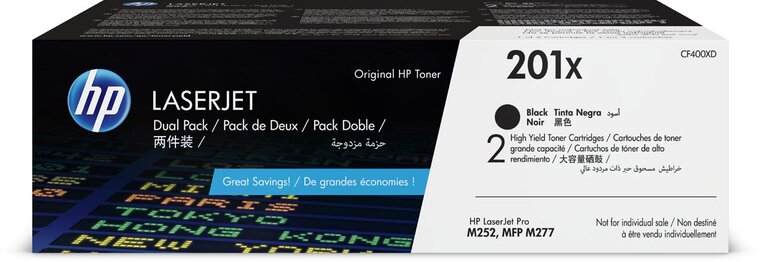 HP toner 201X, 2 x 2.800 pagina's, OEM CF400XD, zwart, pak van 2 stuks