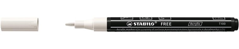 STABILO free acrylmarker T100, ronde punt, 1-2 mm, wit