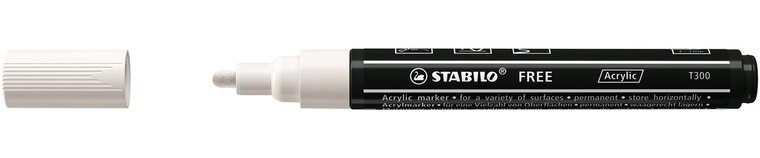 STABILO free acrylmarker T300, ronde punt, 2-3 mm, wit