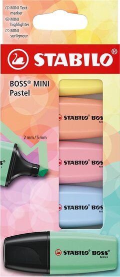 STABILO BOSS MINI pastel markeerstift, geassorteerde kleuren, blister van 5 stuks