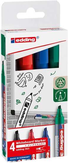 Edding whiteboard marker E-363, geassorteerde kleuren, blister van 4 stuks