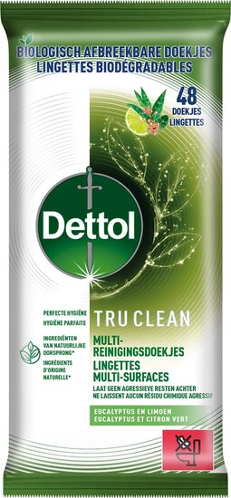 Dettol reiningsdoekjes TruClean, eucalyptus en limoen, pak van 48 stuks