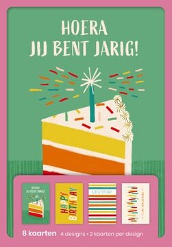 hallmark wenskaarten, hoera jij bent jarig, blister van 8 stuks