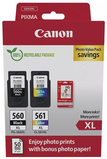 Canon photo value pack 1 x PG-560XL + 1 x CL-561XL, 300 - 400 pagina's, OEM 3712C008, 4 kleuren