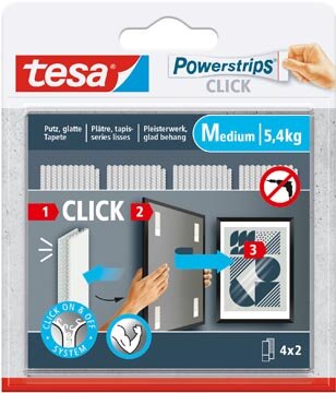 Tesa Powerstrips Click medium, draagkracht 1 kg, blister van 2 x 4 stuks