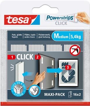 Tesa Powerstrips Click medium, draagkracht 1 kg, blister van 2 x 16 stuks