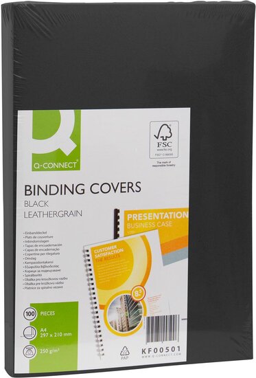 Q-CONNECT dekblad A4 leder 250 grams 100 stuks zwart