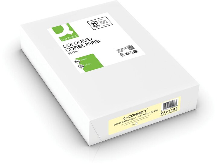 Q-CONNECT gekleurd kopieerpapier, A4, 80g, pak van 500 vel, lchtgeel