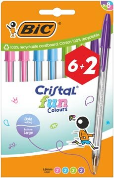 Bic balpen Cristal Fun, geassorteerde kleuren, etui van 6 + 2 gratis