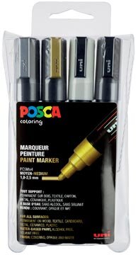 Uni POSCA paintmarker PC-5M, 1,8 - 2,5 mm, etui van 4 stuks in geassorteerde vanallic kleuren