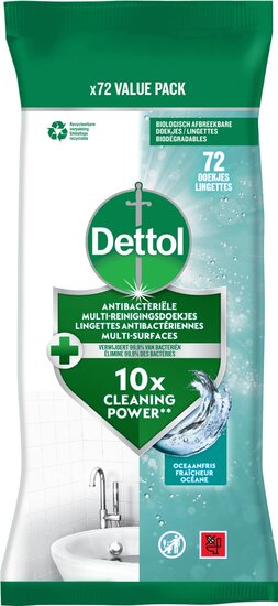 Dettol reiningsdoekjes antibacterieel, oceaanfris, pak van 72 stuks