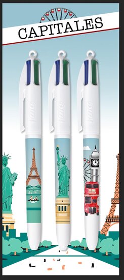 Bic Colours D&eacute;cor Limited Edition 4-kleurenbalpen, medium, klassieke inktkleuren, diverse motieven