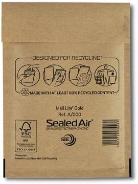 Mail Lite luchtkussenenveloppen, goud, A/000, 110 x 160 mm, doos van 200 stuks