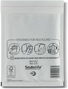 Mail Lite luchtkussenenveloppen, wit, C/0, 150 x 210 mm, doos van 200 stuks