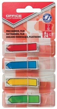 OFFICE Products index, ft 43 x 12 mm, geassorteerde kleuren, blister van 4 x 24 tabs