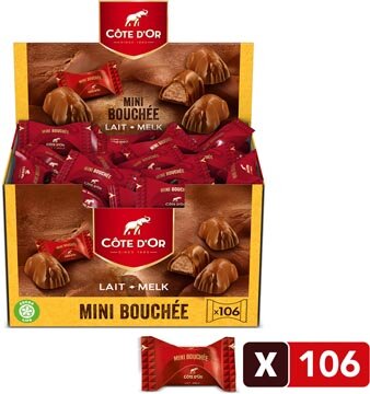 C&ocirc;te d&#039;Or chocolade mini Bouch&eacute;e, melkchocolade met pralin&eacute;, doos van 106 stuks