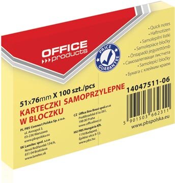 OFFICE products memoblok, ft 51 x 76 mm, 100 vel, geel