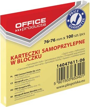 OFFICE products memoblok, ft 76 x 76 mm, 100 vel, geel