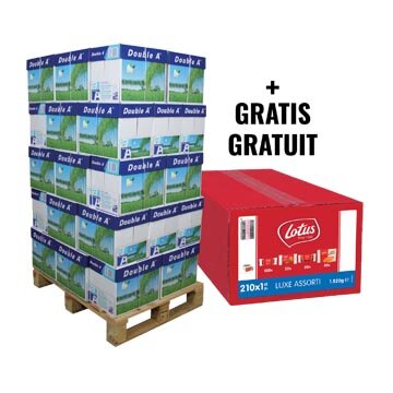 ACTIE DOUBLE A: 1 x pallet Premium printpapier A4, 80 g + GRATIS 1 x Lotus koeken Luxe Assorti