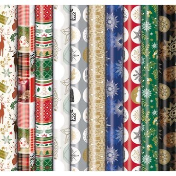Geschenkpapier Kerst Premium, 70 cm x 2 m, geassorteerde kleuren
