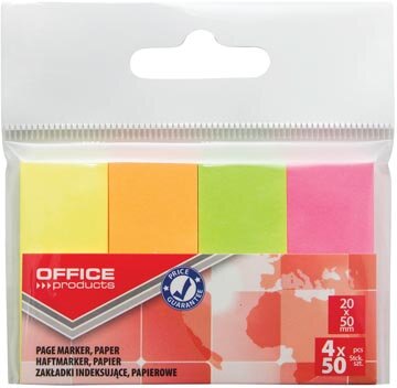 OFFICE products index, ft 20 x 50 mm, ophangzakje van 4 x 50 tabs, geassorteerde neonkleuren