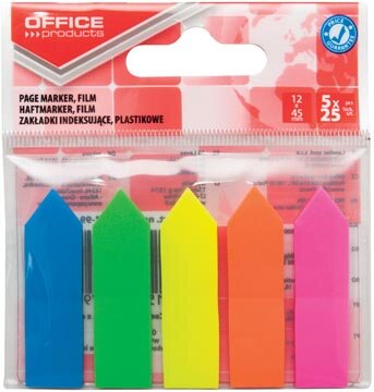 OFFICE products index pijltjes, ft 12 x 45 mm, ophangzakje van 5 x 25 tabs, geassorteerde kleuren