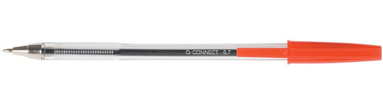 Q-CONNECT balpen, met dop, 0,7 mm, medium punt, rood, doos van 50 stuks