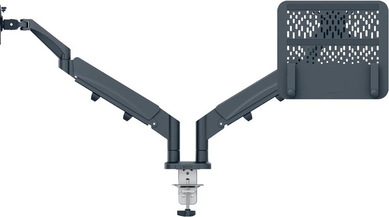 Leitz Ergo ruimtebesparende monitorarm, dubbele arm met 1 laptoparm, grijs